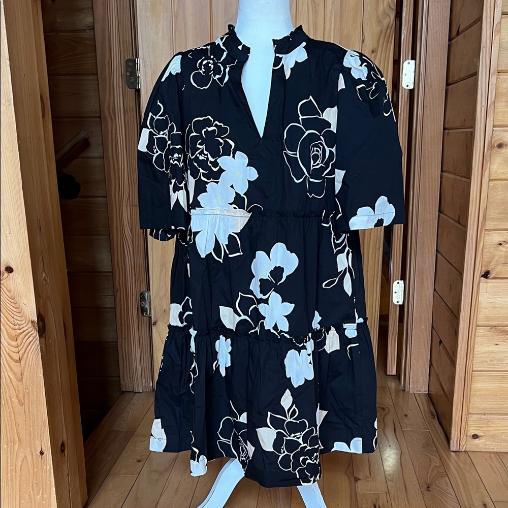 Sugar lips cotton tiered dark floral baby doll style dress